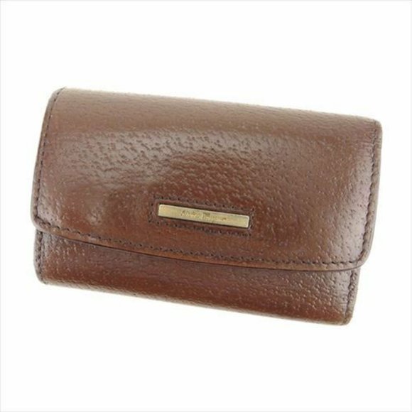 Authentic Salvatore Ferragamo Key case Key holder Brown Gold leather Woman unise - Picture 1 of 8